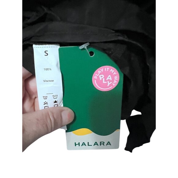 Halara Black Silky Cut Out Mini Dress Sz Small Black Sleeveless Tie Back - Picture 6 of 16